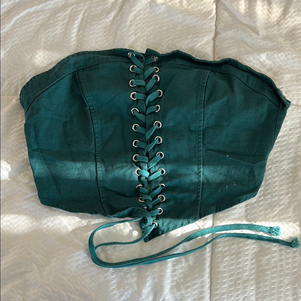Green Lace-Up Corset Top